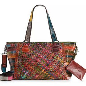 Amerileather Cecily Woven leather large tote bag purse multicolored boho